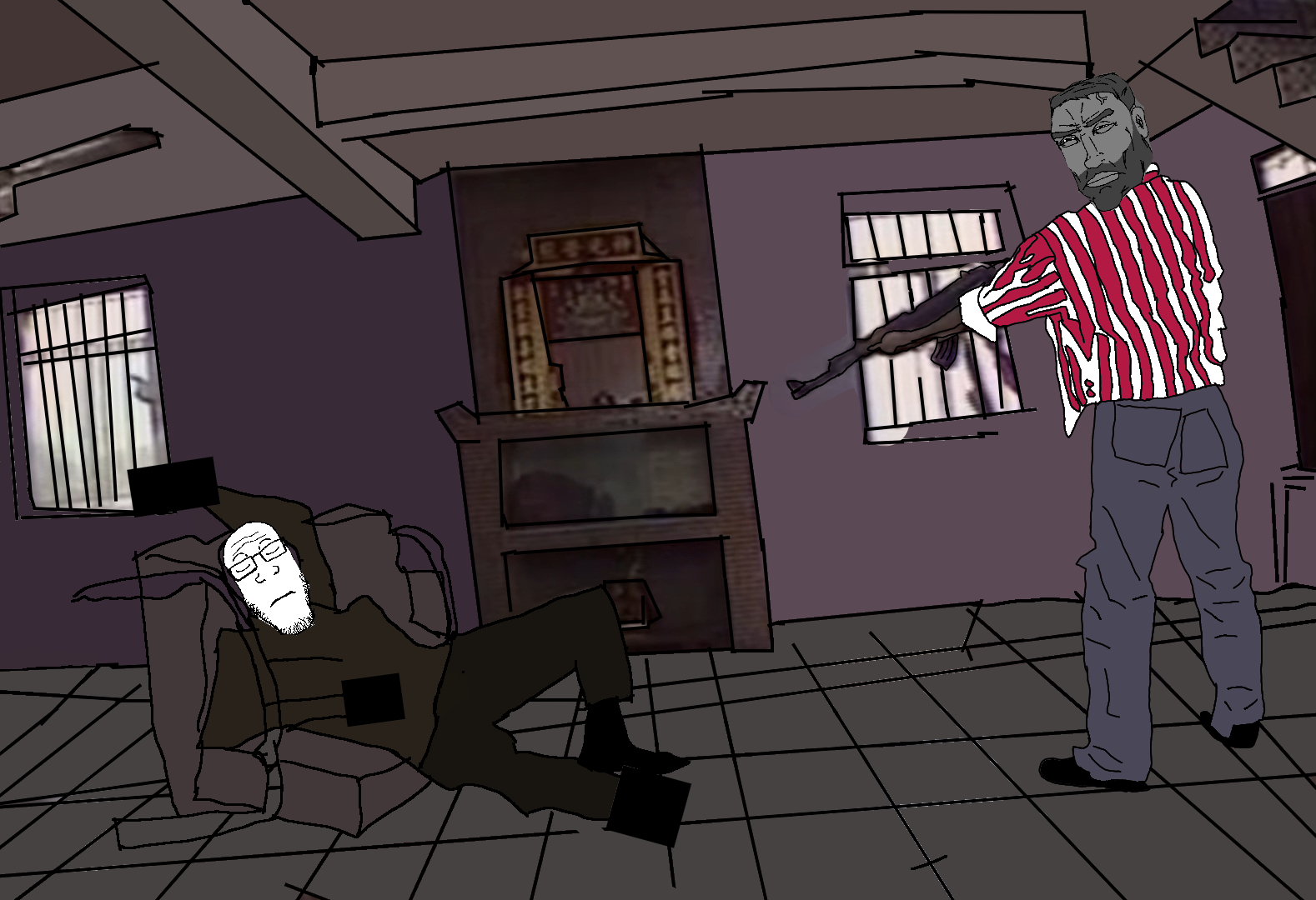 chudjak, gigachud, markiplier soyjak, chudjak front, muscular chud, neutralplier, 2soyjaks, ak, angry, black eyes