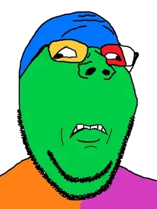 gapejak, wholesome soyjak, colorjak, 1soyjak, bald, black eyes, black hair, chubby, confused, glasses
