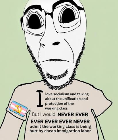cobson, hornyson, 1soyjak, bald, commie, communism, frown, glasses, green background, half body