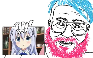 chino kafuu, unknown, anime, arm, beard, blue hair, clenched teeth, closed mouth, dyed hair, ear
