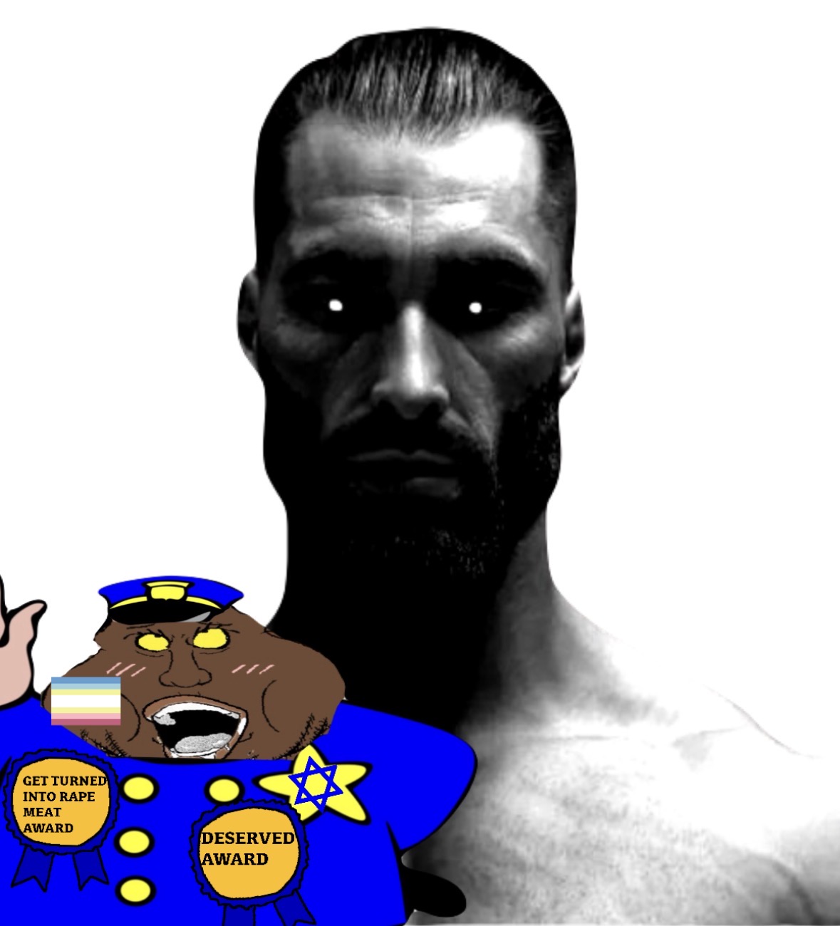 gigachad, meximutt, gigachaded, ahegao, award, awards, black eyes, black hair, black skin, blue shirt