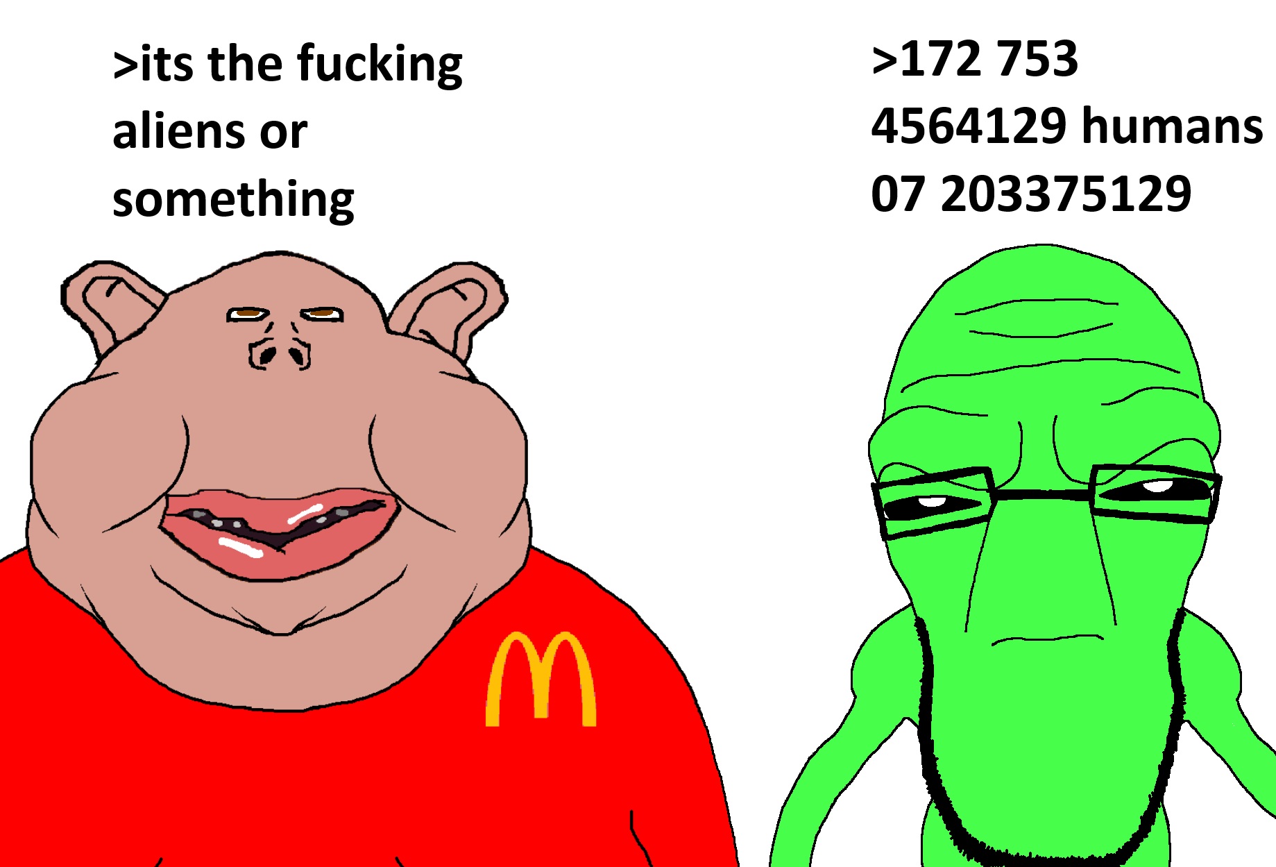 cephalopod soyjak, impish soyak ears, meximutt, impish amerimutt, meximerican, amerimutt, 2soyjaks, alien, angry, arrow