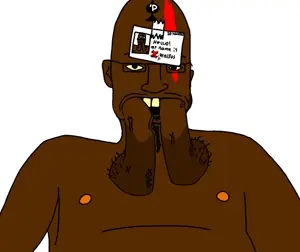 bbc walrus, 1soyjak, bald, balls, black eyes, brown skin, card, dildo, ears, eyebrows