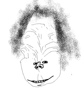 impish soyak ears, 1soyjak, bald, black eyes, hair, hairy, long hair, open eyes, open mouth, penis