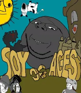 chudjak, gapejak, soyak, 3soyjaks, beard, black eyes, black hair, closed eyes, closed mouth, drawn background