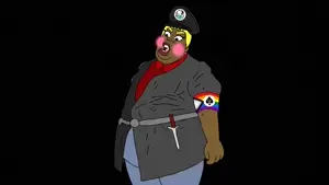 alicia, hunky twink sex machine, hunky twink sex machine, 1soyjak, almost full body, black background, black skin, blonde hair, fat, hair