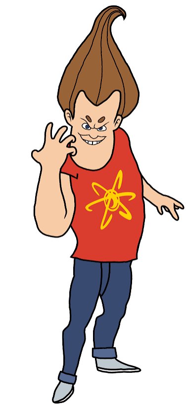 jimmy neutron, syndromejak, 1soyjak, blue eyes, brown hair, hair, jeans, no glasses, raised hand, red shirt