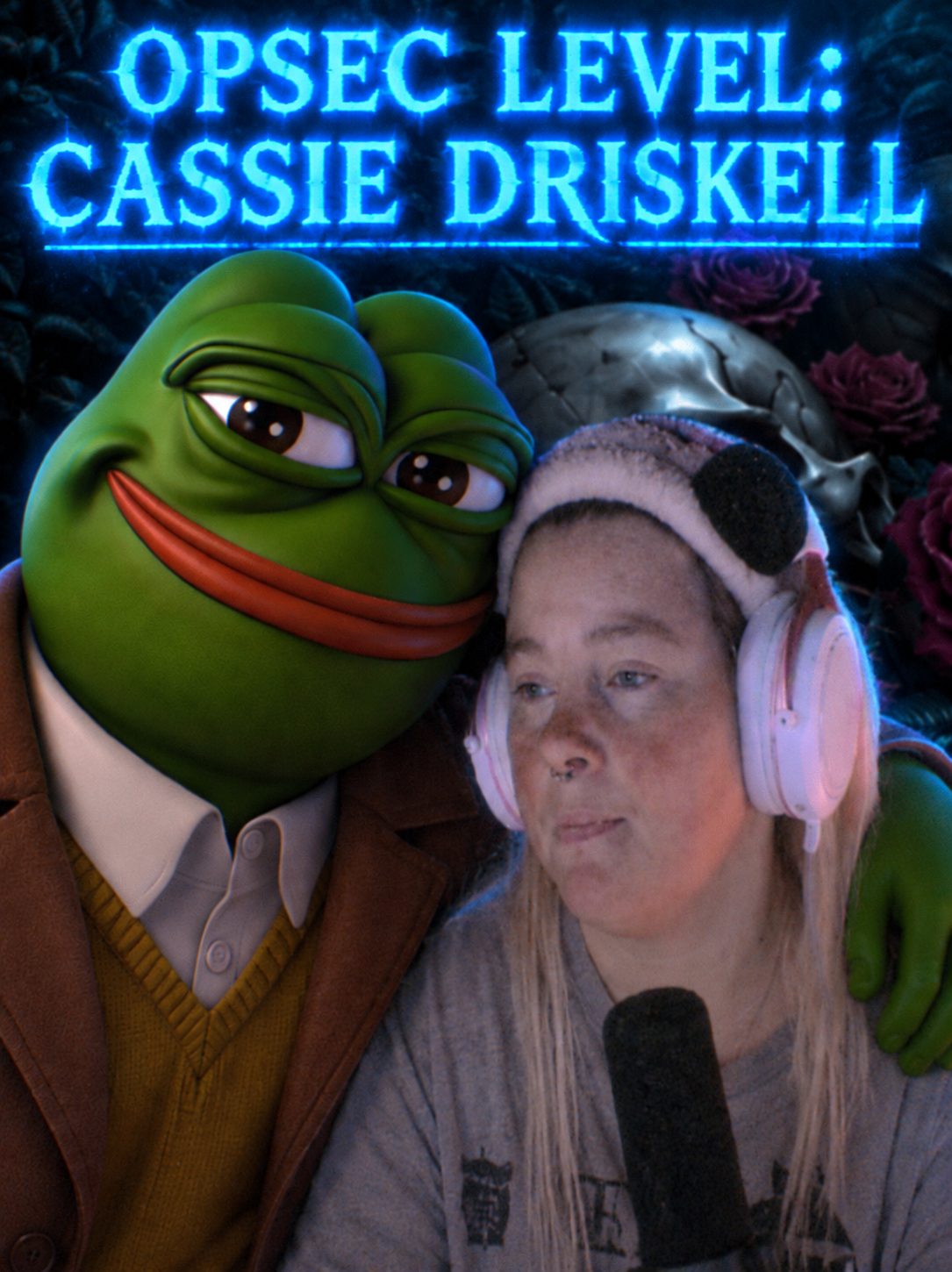 pepe, opsec level, 1nas, acne, ai frog, amphibian, animal, beanie, blue text, cassie driskell