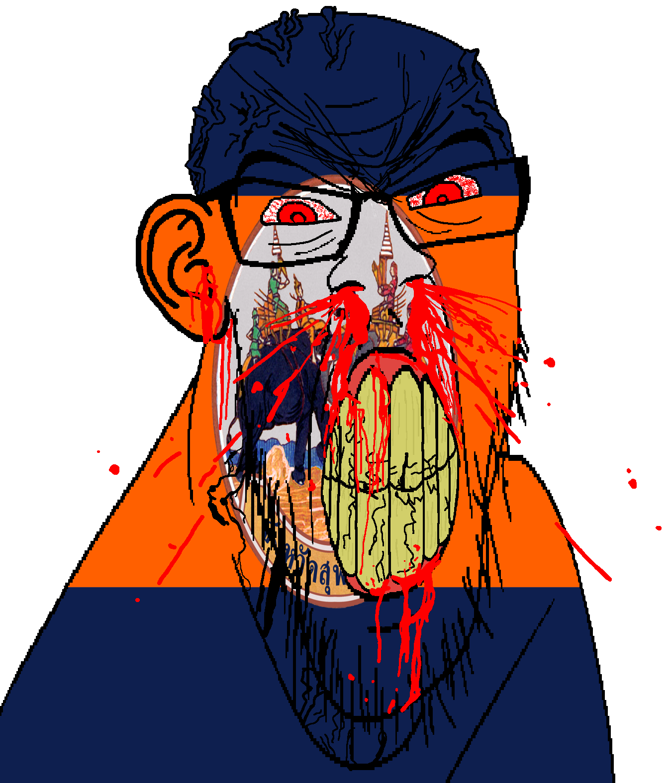 feraljak, feralrage, 1soyjak, angry, animal, bald, battle, blood, bloodshot eyes, clenched teeth