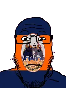 markiplier soyjak, neutralplier, 1soyjak, animal, battle, black eyes, closed mouth, elephant, flag, front view