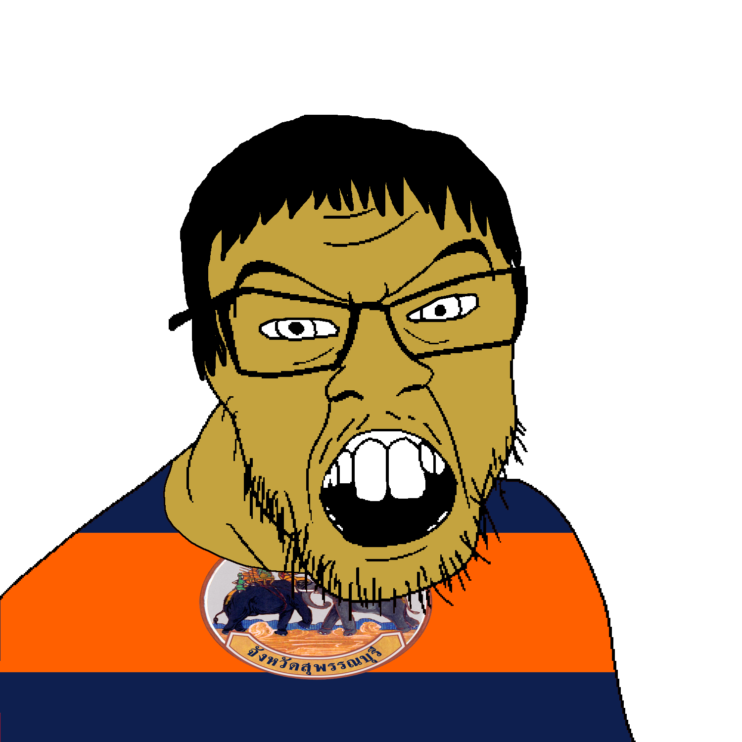 feraljak, 1soyjak, animal, battle, black hair, brown skin, clothes, elephant, flag, glasses
