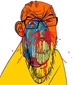 feraljak, feralrage, 1soyjak, angry, bald, blood, bloodshot eyes, clenched teeth, cracked teeth, ear