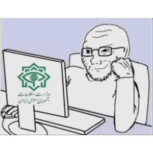 soyak, 1soyjak, bald, blue background, closed mouth, computer, glasses, half body, iran, open eyes