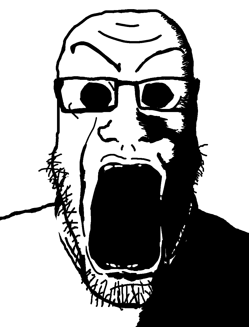 darkiplier, markiplier soyjak, darkiplier front, 1soyjak, bald, black eyes, covered eyes, disgusted, forehead lines, front view