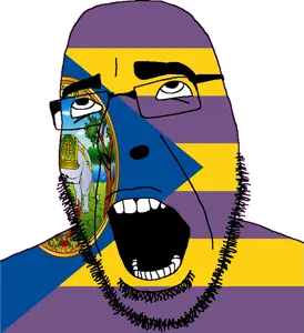 cobson, 1soyjak, ahegao, angry, animal, bald, bushy eyebrows, elephant, flag, full body