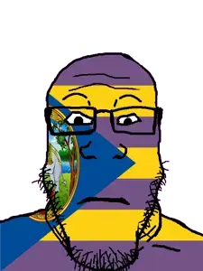markiplier soyjak, neutralplier, 1soyjak, animal, black eyes, closed mouth, elephant, flag, front view, full body