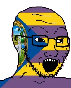 soyak, 1soyjak, animal, bald, elephant, flag, full body, garuda, glasses, grass