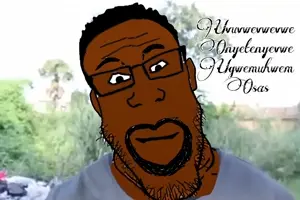 markiplier soyjak, neutralplier, 2016, beard, black hair, black skin, black text, forehead wrinkles, glasses, hair