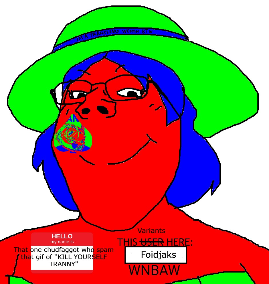 dersoylentdrinker, gapejak, female gapejak, femjak, foidjaks, 1soyjak, black eyes, blue hair, built for bbc, built for bwc