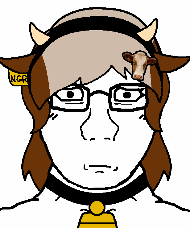 nigger cow, soyak, female soyak, soyak front2, femjak, 1soyjak, animal, animal ears, bell, brown hair