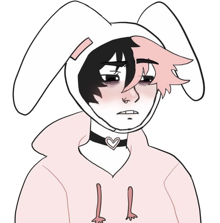 twinkjak, wojak, 1soyjak, animal, black eyes, black hair, bunny, bunny ears, confused, front view