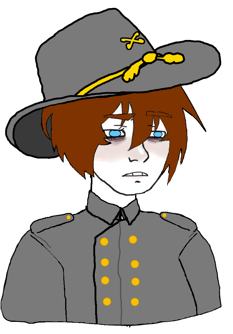 doomer wojak, wojak, 1soyjak, blue eyes, brown hair, confederate, front view, hair, half body, half open mouth