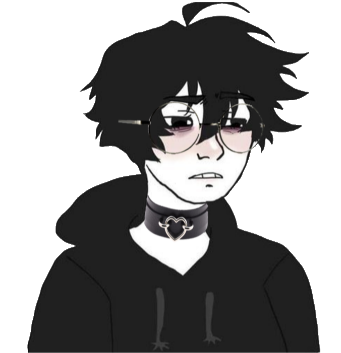 doomer wojak, wojak, 1soyjak, alternate, black eyes, black hair, bracelet, collar, emo, glasses