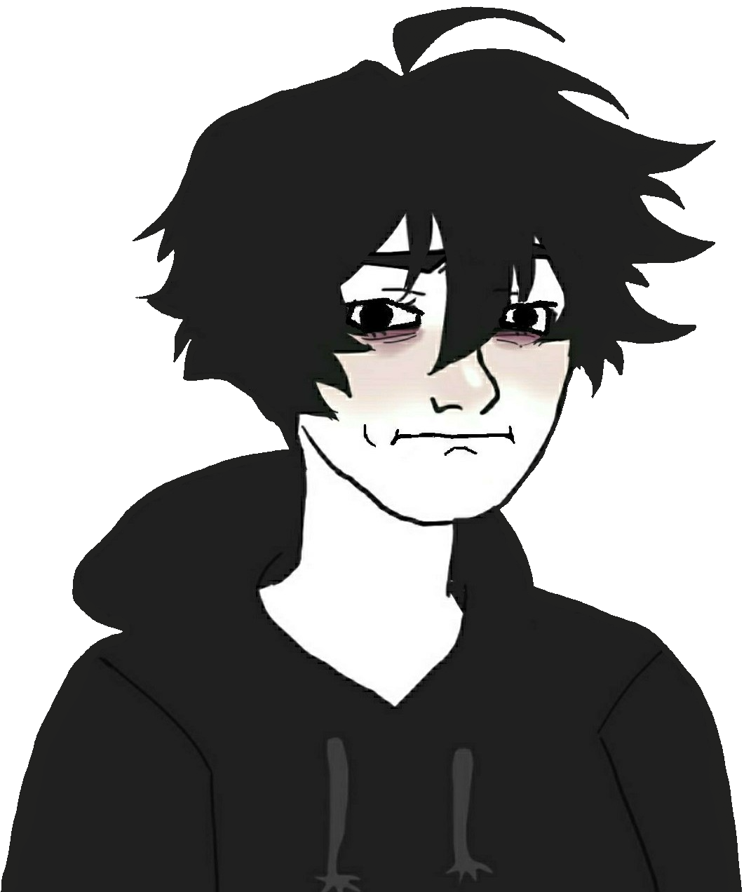 doomer wojak, twinkjak, wojak, 1soyjak, black hair, closed mouth, front view, hair, half body, looking at you