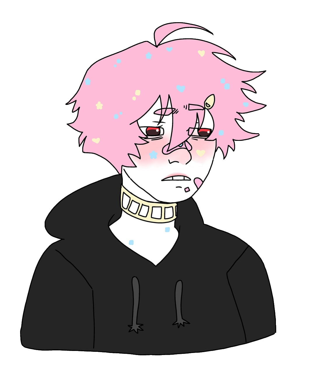 doomer wojak, twinkjak, wojak, 1soyjak, collar, front view, gyaru, hair, half body, half open mouth