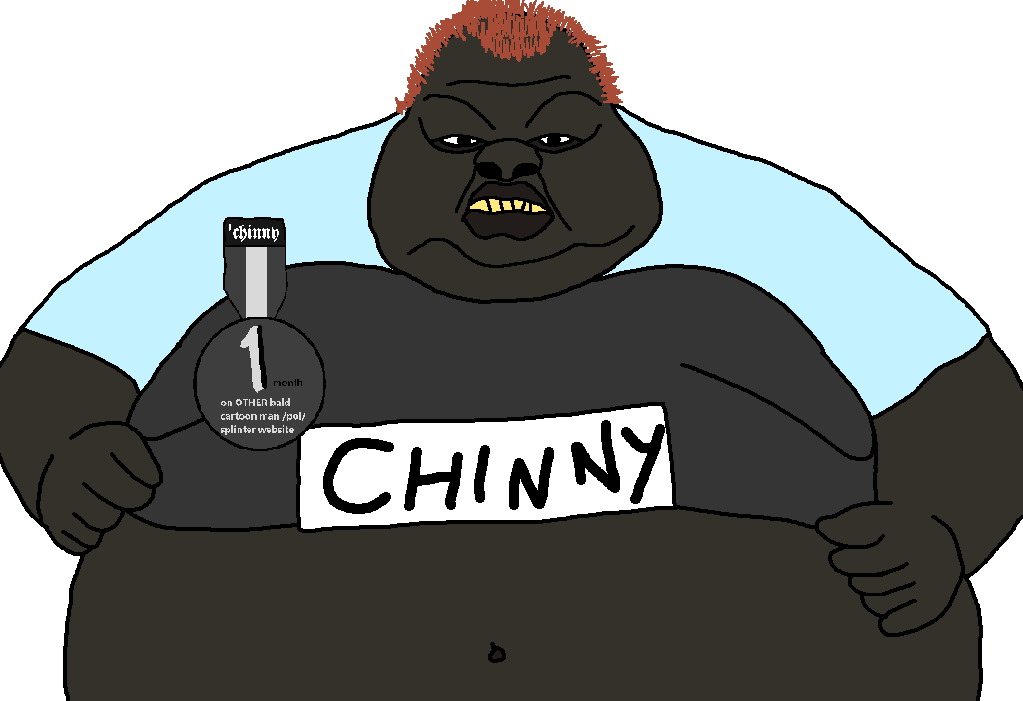chinnycuck, chinnycuck ai, 1soyjak, angry, badge, belly, belly button, big lips, black lips, black skin
