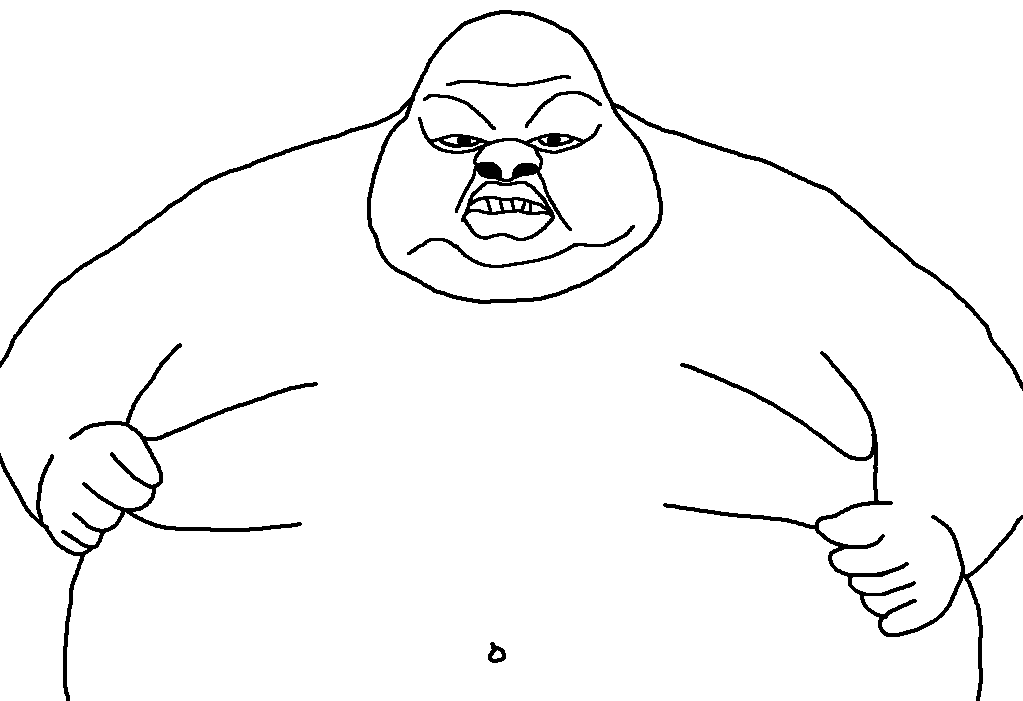chinnycuck, chinnycuck ai, 1soyjak, angry, bald, belly, belly button, big lips, breathing, chinny