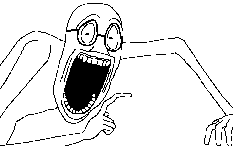 verity, titanjak, useful soys, 1soyjak, bald, black eyes, gaping mouth, glasses, half body, looking at you