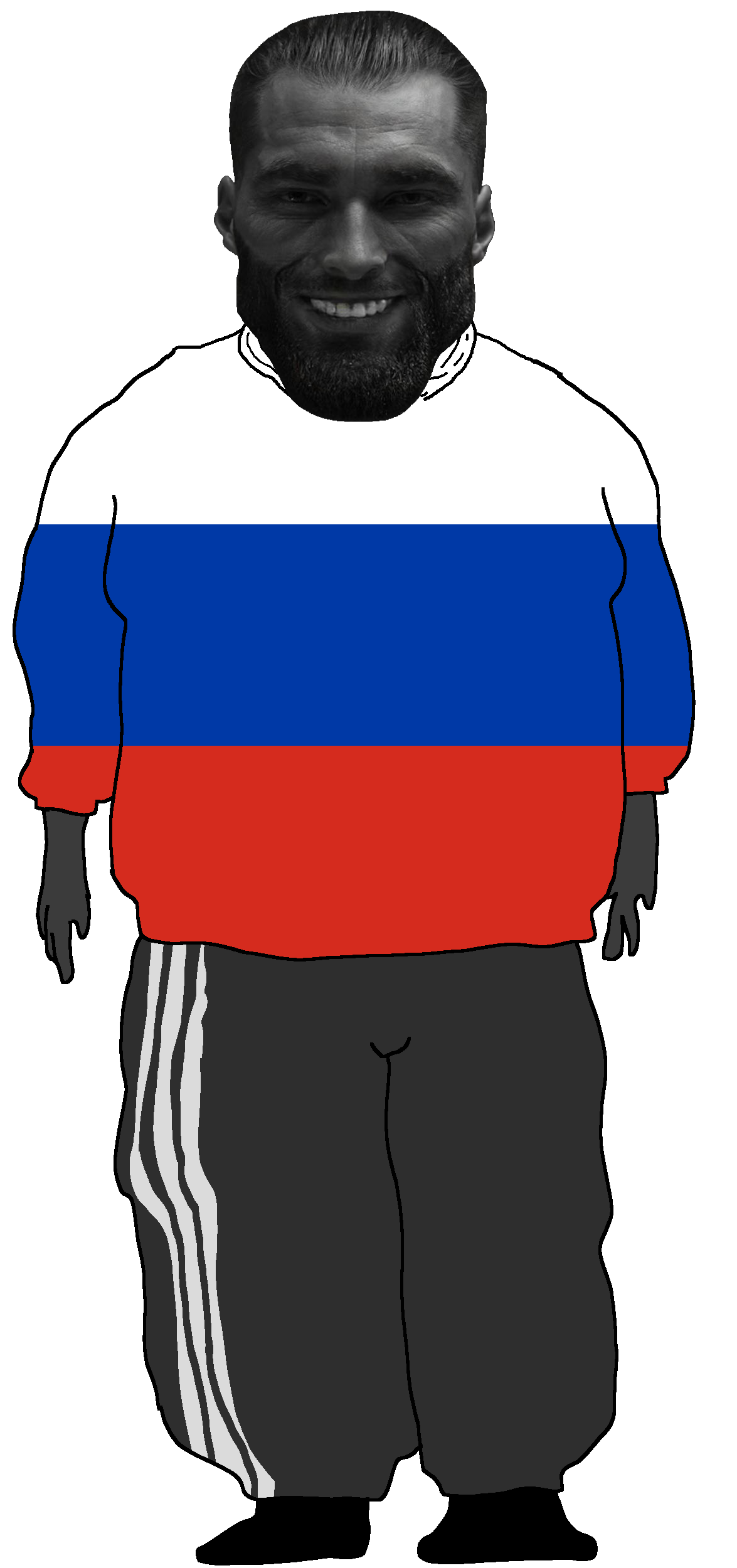 gigachad, markiplier soyjak, russomutt, euromutt, 1soyjak, adidas, bald, black eyes, chubby, eyebrows