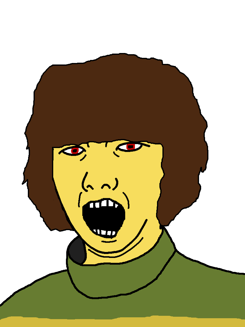 kris (deltarune), kuzjak, 1soyjak, black hair, brown hair, hair, looking at you, male, medium hair, neutral