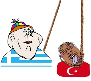 bernd, impish soyak ears, hanging troonjak, kranos, troonjak, 2soyjaks, ack, blue eyes, brown hair, brown skin