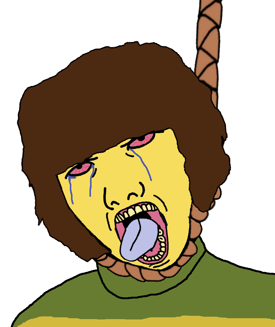 kris (deltarune), kuzjak, 1soyjak, ack, bloodshot eyes, blue tongue, bowl cut, brown hair, crying, hair