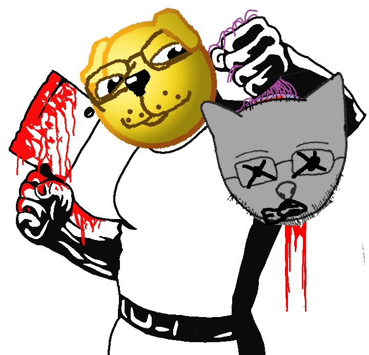 chudjak, kittenjak, 2soyjaks, beheaded, beheading, black eyes, black hair, blood, blood drip, blue skin