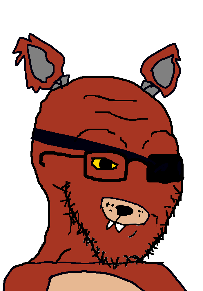 foxy (fnaf), soyak, 1eye, 1soyjak, bald, black glasses, closed mouth, ear, ears, eye patch