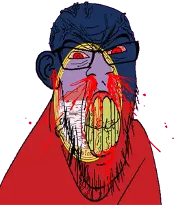 feraljak, feralrage, 1soyjak, angry, animal, bald, blood, bloodshot eyes, clenched teeth, cracked teeth