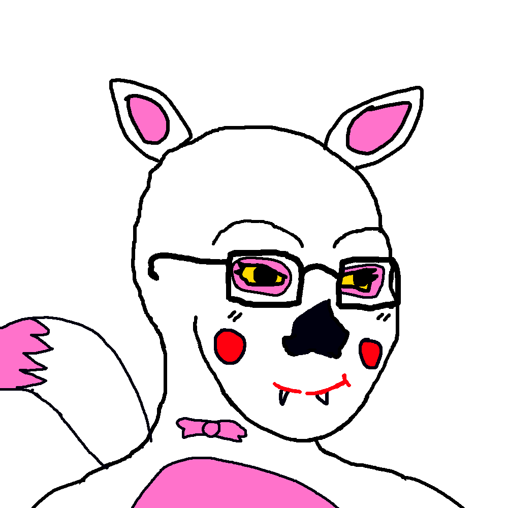 funtime foxy, mangle, soyak, female soyak, femjak, 1soyjak, black nose, blush, bowtie, closed mouth