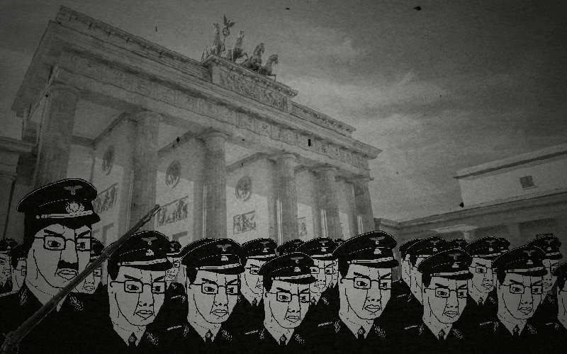 chudjak, adolf hitler, animated, army, berlin, brandenburg gate, cap, clothes, country, fat