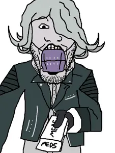 markiplier soyjak, anime, clothes, danganronpa 3 (anime), doctor, dr. sprokeberg, face mask, female, giving, gray hair