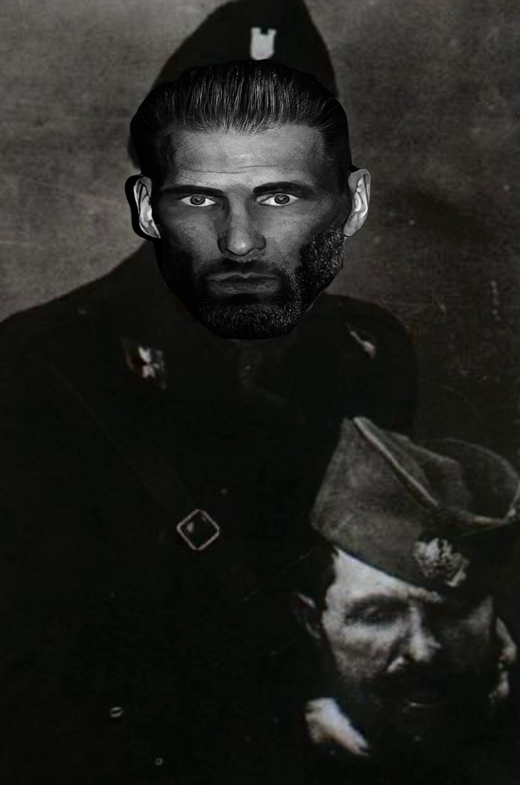 der coomer, gigachad, gigachaded, 1nas, arm, beheaded, black eyes, black hair, black shirt, chad