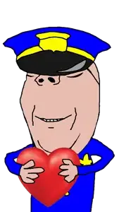 gapejak, wholesome soyjak, 1soyjak, bald, fat, grin, half body, heart, holding heart, looking to the left