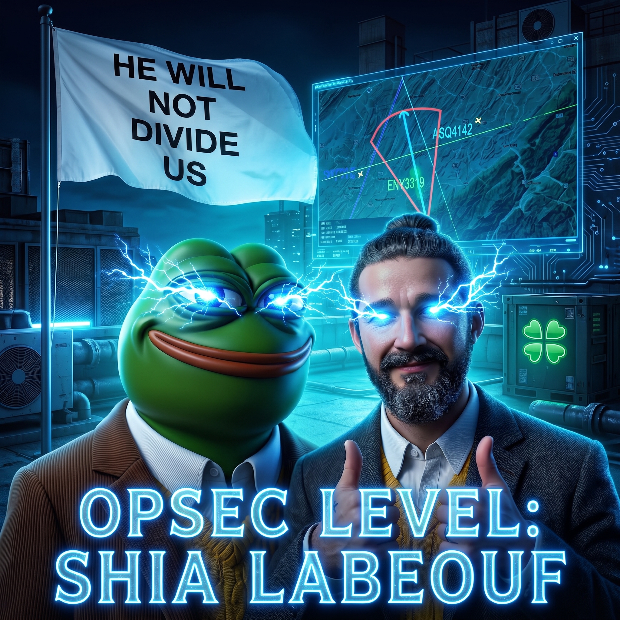 pepe, opsec level, 4chan, air conditioner, beard, black eyes, black hair, blue background, blue eyes, bowl cut