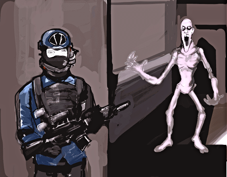 romanian schizo, feraljak, 2soyjaks, almost full body, arm, bald, blue helmet, building, chest, concrete