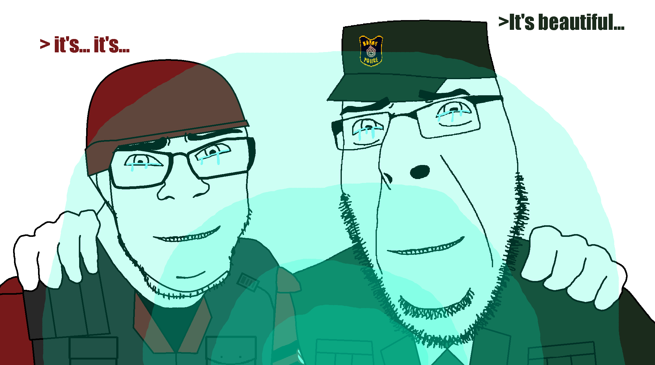 anti furry unit, cobson, feraljak, 2soyjaks, anti furry, anti-furry, antifurry, front view, glasses, half closed eyes