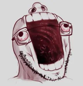 soyak, kekjak, bloodshot eyes, drawing, glasses, open mouth, redraw, soyjak, stretched mouth, stubble