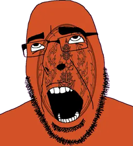cobson, 1soyjak, ahegao, angry, bald, bushy eyebrows, flag, full body, glasses, hair