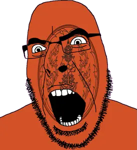 cobson, 1soyjak, angry, bald, bushy eyebrows, flag, full body, glasses, hair, hinduism